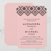 Invitation Chic rose doux et Mariage noir Motif oriental (Devant / Derrière)