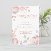 Invitation Chic Rose élégant roses or Quinceañera (Debout devant)