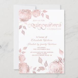 Invitation Chic Rose élégant roses or Quinceañera