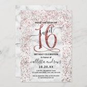 Invitation Chic Rose en marbre or Confetti Bordure Sweet 16 (Devant / Derrière)