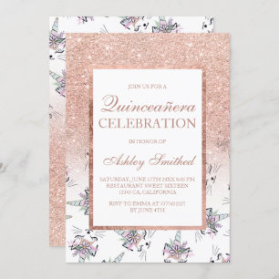 Invitation Chic rose en or parties scintillant caticorns Quin