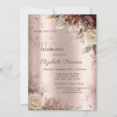 Invitation Chic Rose en terre cuite Rose Bat mitzvah or (Devant)
