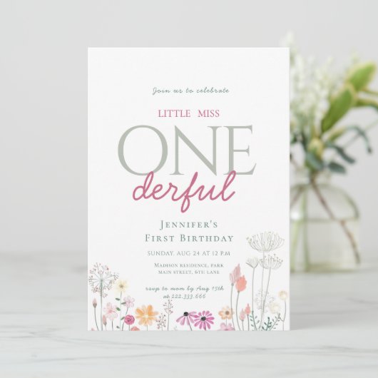 Invitation Chic rose Enchanted Petit Anniversaire (Debout devant)