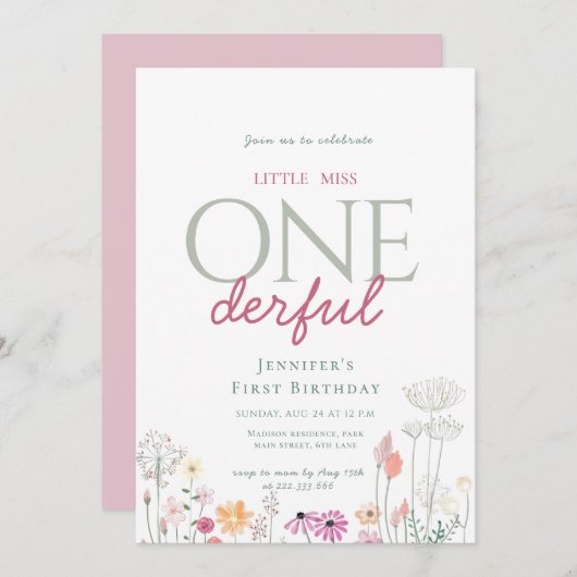 Invitation Chic rose Enchanted Petit Anniversaire (Devant / Derrière)