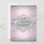 Invitation Chic rose et argent Damask Baby shower Princess (Devant)