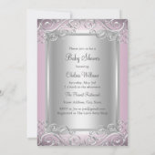 Invitation Chic rose et argent Damask Baby shower Princess (Dos)