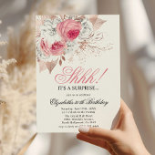 Invitation Chic rose et blanc Floral Surprise fête d'annivers