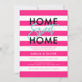 Invitation Chic rose et blanc rayures Black House Party (Devant)