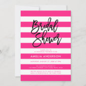 Invitation Chic rose et blanc rayures Fête des mariées noire (Devant)