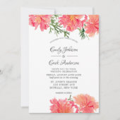 Invitation Chic rose et corail aquarelle Mariage Dahlias (Devant)