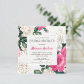 Invitation Chic rose Fête des mariées Aquarelle Peony Roses (Debout devant)