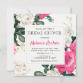 Invitation Chic rose Fête des mariées Aquarelle Peony Roses (Devant)