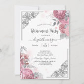 Invitation Chic Rose Fleurs Argent Frame Retraite (Devant)