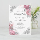 Invitation Chic Rose Fleurs Argent Frame Retraite (Debout devant)