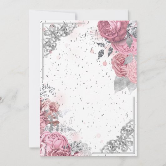 Invitation Chic Rose Fleurs Argent Frame Retraite (Dos)