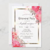 Invitation Chic Rose Fleurs Gold Frame Retraite (Devant)