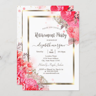 Invitation Chic Rose Fleurs Gold Frame Retraite