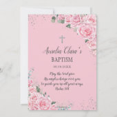 Invitation Chic rose floral argent fille Baptême Christening (Dos)