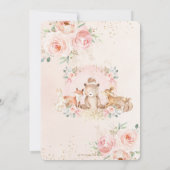 Invitation Chic rose Floral Bois Animaux Fille Baby shower (Dos)