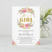 Invitation Chic rose floral C'est un Baby shower de fille (Debout devant)