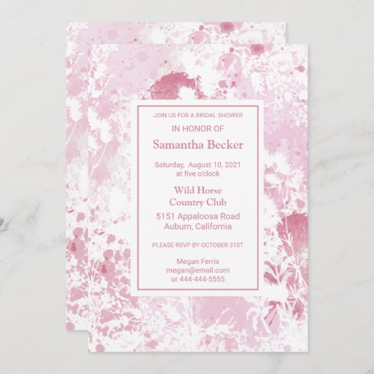 Invitation Chic Rose Floral Douche nuptiale (Devant / Derrière)