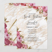 Invitation Chic rose Floral Gold Marble Sweet 16 (Devant / Derrière)