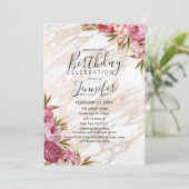 Invitation Chic rose floral marbre or fête d'anniversaire (Debout devant)
