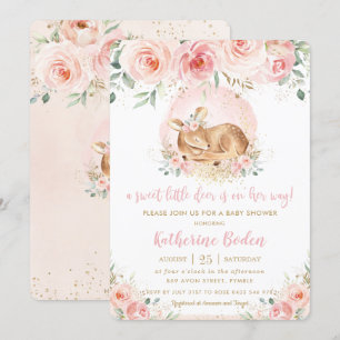 Invitation Chic rose floral mignon bébé cerf Baby shower fill