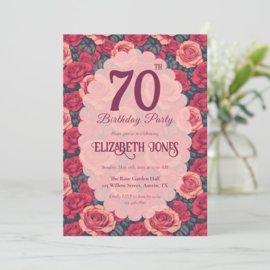 Invitation Chic Rose Floral Milestone Birthday (Debout devant)