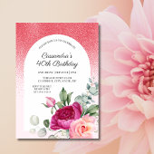 Invitation Chic Rose Floral Red Parties scintillant Anniversa