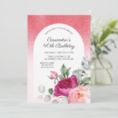 Invitation Chic Rose Floral Red Parties scintillant Anniversa (Debout devant)