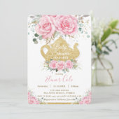 Invitation Chic Rose Floral Rose Baby shower High Tea Party (Debout devant)