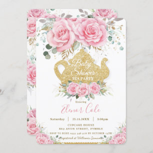 Invitation Chic Rose Floral Rose Baby shower High Tea Party