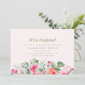 Invitation Chic rose Floral Rose Surprise fête d'anniversaire (Debout devant)