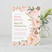 Invitation Chic Rose Floral Sweet 16 Anniversaire (Debout devant)