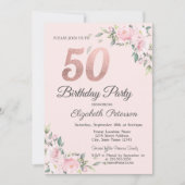 Invitation Chic rose florale 50e fête d'anniversaire (Devant)