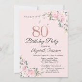 Invitation Chic rose florale 80e anniversaire fête (Devant)