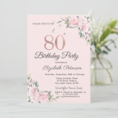 Invitation Chic rose florale 80e anniversaire fête (Debout devant)