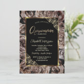 Invitation Chic Rose foncé Gold Frame Black Quinceañera (Debout devant)