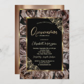 Invitation Chic Rose foncé Gold Frame Black Quinceañera (Devant / Derrière)