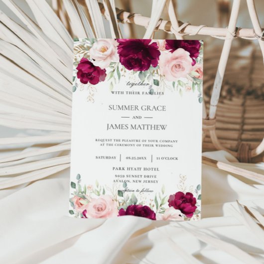 Invitation Chic rose framboise Blush rose Mariage floral