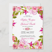Invitation Chic rose Fuchsia Rose Mariage botanique (Devant)