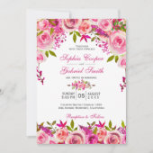 Invitation Chic rose Fuchsia Rose Mariage botanique (Devant)