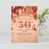 Invitation Chic Rose Gold Balloons & Chandelier 50e anniversa (Debout devant)