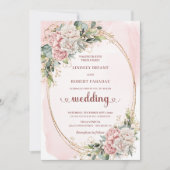 Invitation Chic Rose Gold Blush Floral Eucalyptus Wedding   (Devant)