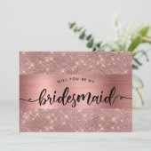 Invitation Chic Rose Gold Bridesmaid Proposition (Debout devant)