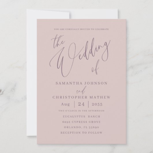 Invitation Chic Rose Gold Calligraphie le Mariage de (Devant)