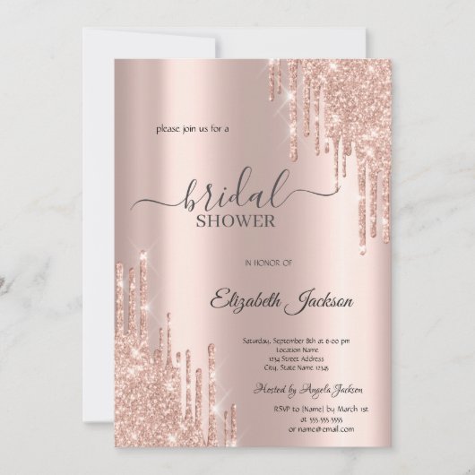 Invitation Chic Rose Gold Drips Fête de Mariage (Devant)