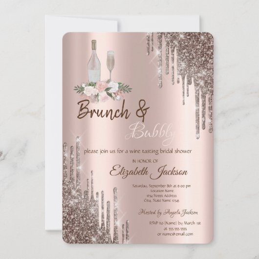 Invitation Chic Rose Gold Drives Brunch & Bubbly Fête des mar (Devant)