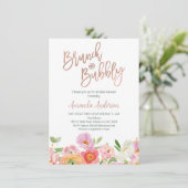 Invitation Chic Rose Gold Floral Brunch Fête des mariées Bubb (Debout devant)